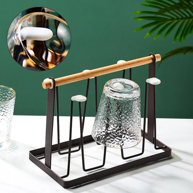 Afralia™ Cup Rack: Wood and Metal Draining Holder for Kitchen Drinkware and Display.