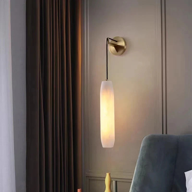 Afralia™ Cylindrical Marble Wall Lights Sconce Lamp with Adjustable Copper Wire & E14 Bulb