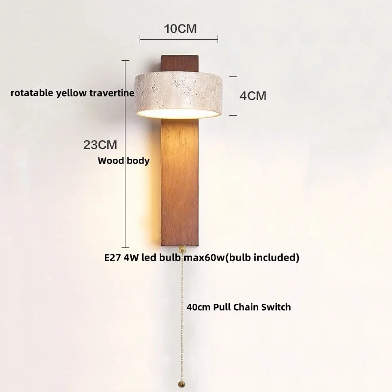 Afralia™ Wooden Canopy LED Wall Lights Modern Yellow Stone Bedside Lamp