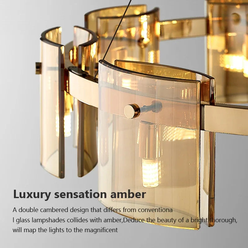 Afralia™ Modern Amber Glass Chandelier Pendant Light