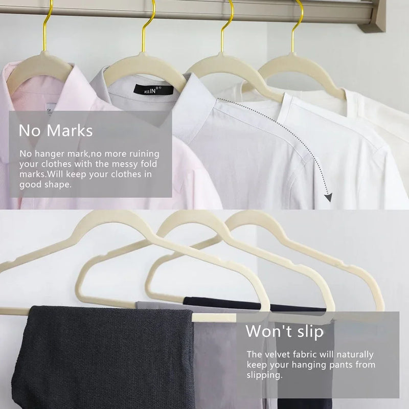 Afralia™ Seamless Flocking Gold Hook Magic Hanger for Dry/Wet Wardrobe Storage & Display Stand