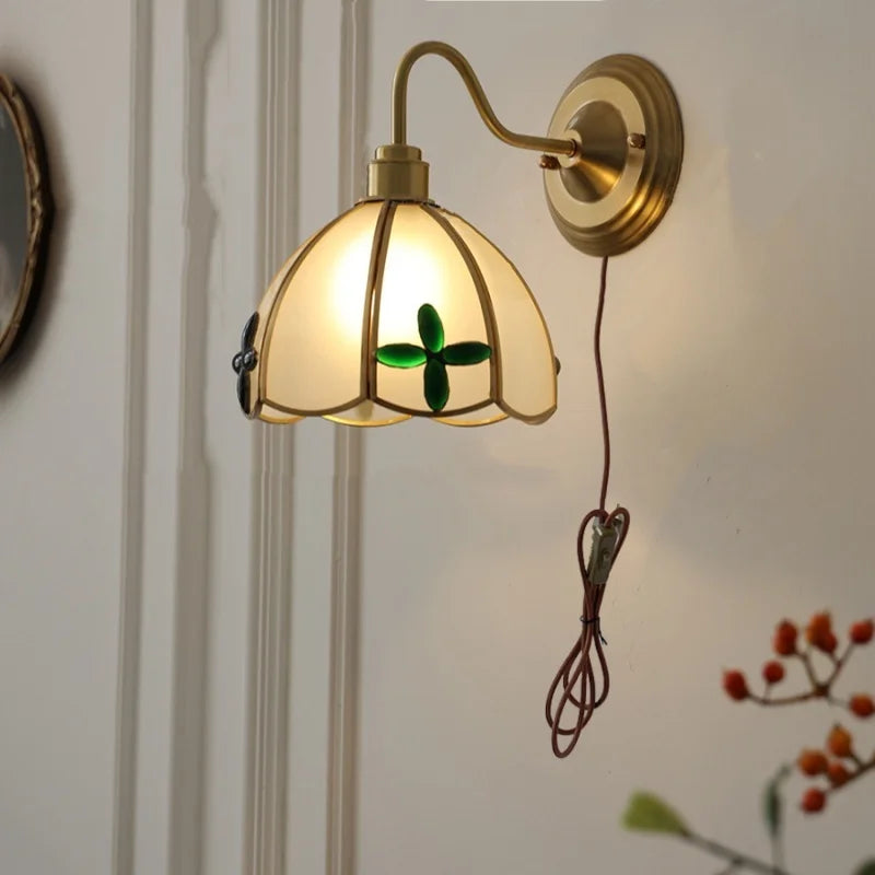 Afralia™ Glass Brass Wall Sconce LED Light Fixture for Dining Living Room