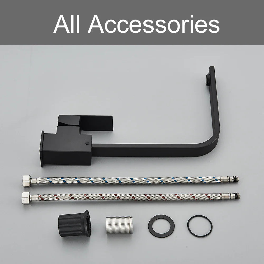 Afralia™ Black Square Kitchen Faucet: Chorme/Gold Hot Cold Mixer Tap 360° Rotation