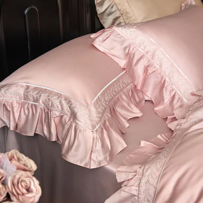 Afralia™ 1000TC Luxury Embroidery Ruffles Bedding Set with Soft Silky Feel