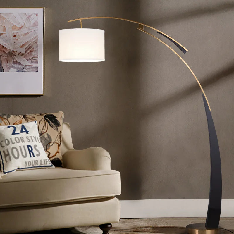 Afralia™ Adjustable Metal Floor Lamp with White Cloth Shade & Long Arm for Living Room