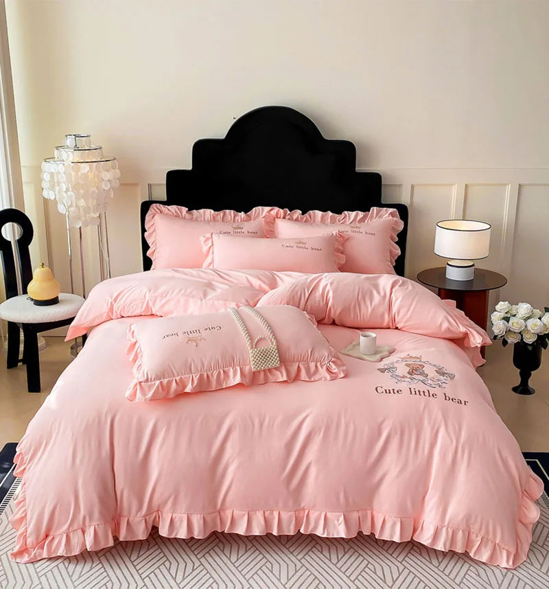 Afralia™ French Embroidered Cotton Bed Skirt Set with Ruffled Edges