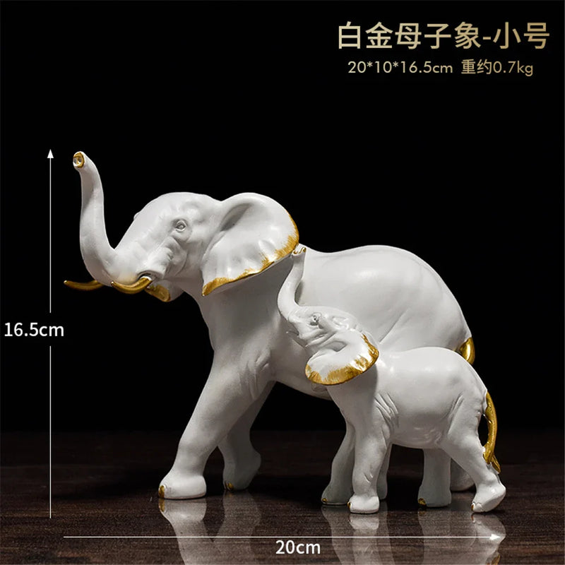 Afralia™ Elephant Art Decor 2pcs Lucky Elephant Sculpture for Home Living Room Decor