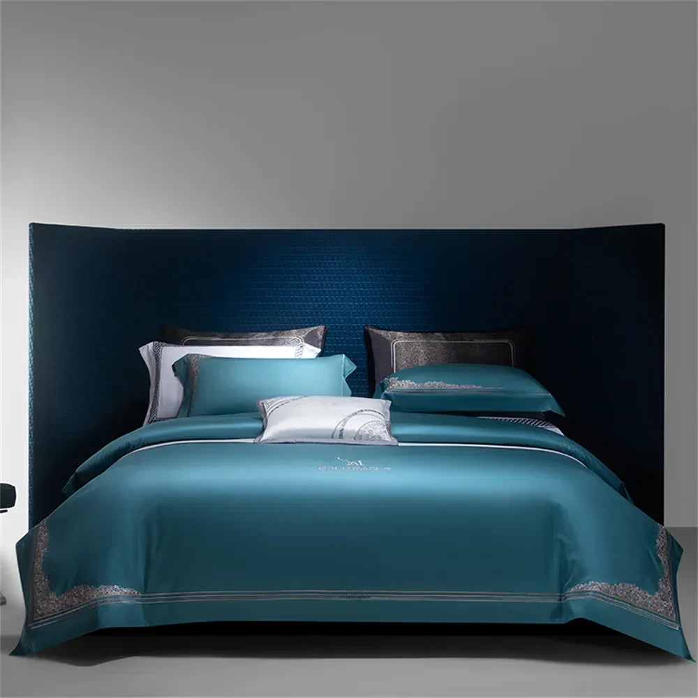 Afralia™ Satin Jacquard Embroidery Bedding Set King Queen with Egyptian Cotton - 4 Piece