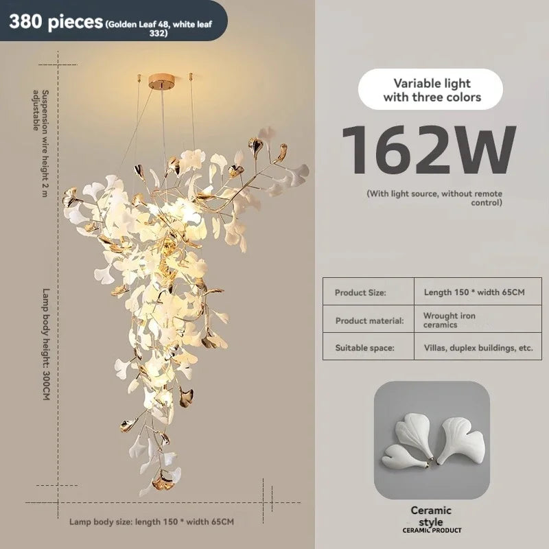 Afralia™ Ginkgo Leaf Chandelier for Luxury Staircase & Lobby, Designer Duplex Lighting