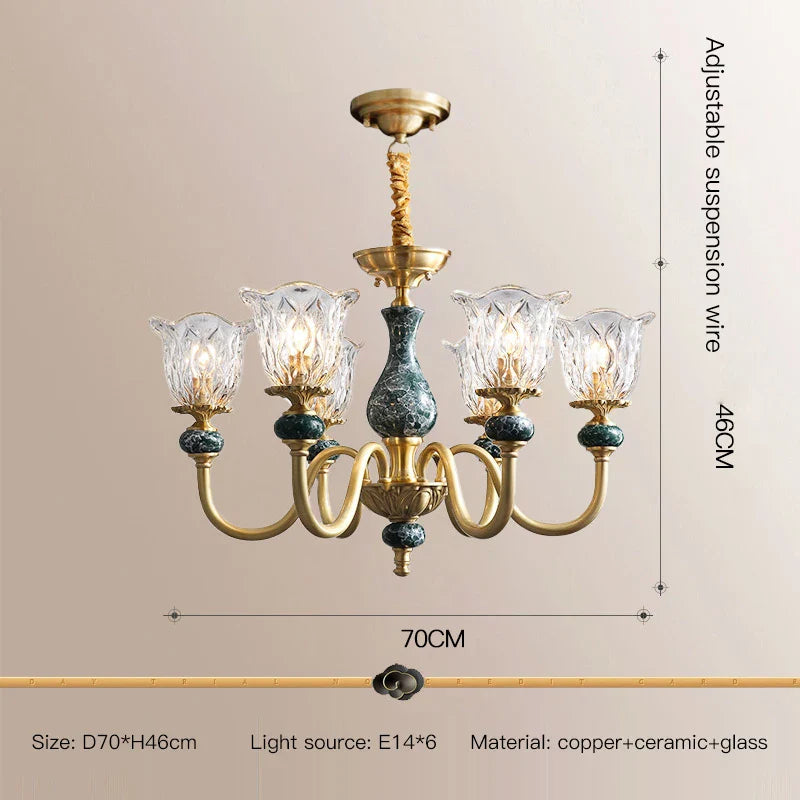 Afralia™ Modern Luxury Copper Marble Glass Chandelier for Home Decor
