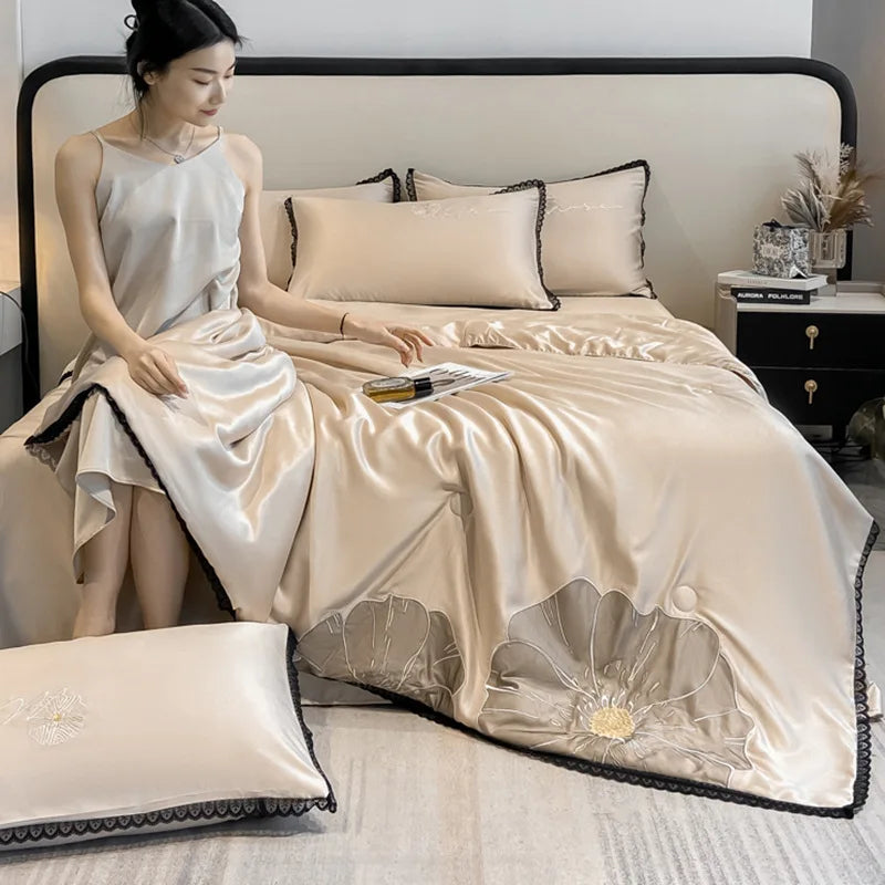 Afralia™ Luxury Applique Embroidery Quilt Set - Silky Soft Queen Duvet Bedding