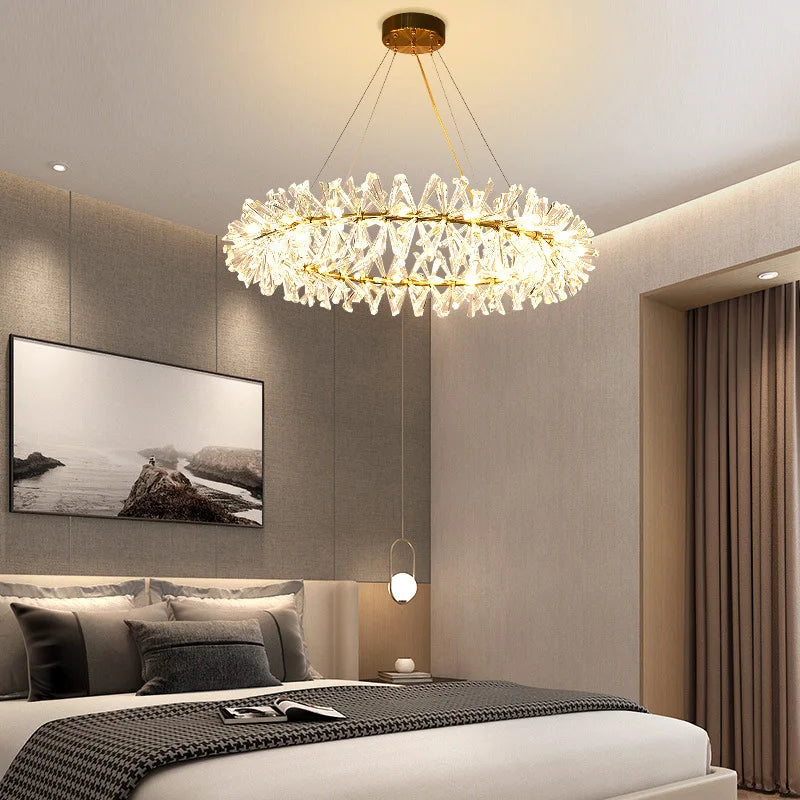 Afralia™ Crystal Chandelier Flower Luxury Round Rings Hang Lamp for Indoor Spaces