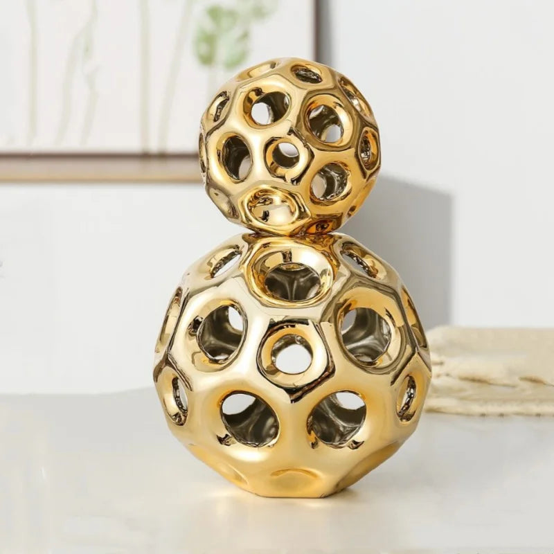 Afralia™ Geometric Golden Hollow Abstract Sphere Sculpture Decor for Home