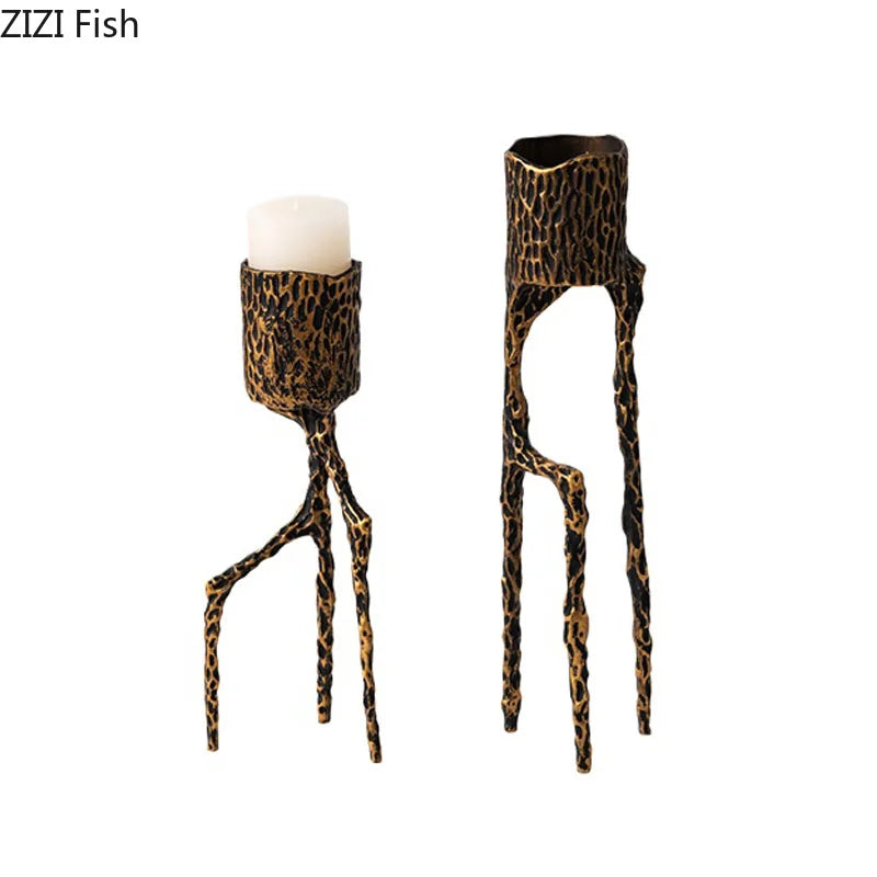 Afralia™ Trio Alloy Candle Holders Desk Decor Romantic Candlestick Aesthetic Room Decor