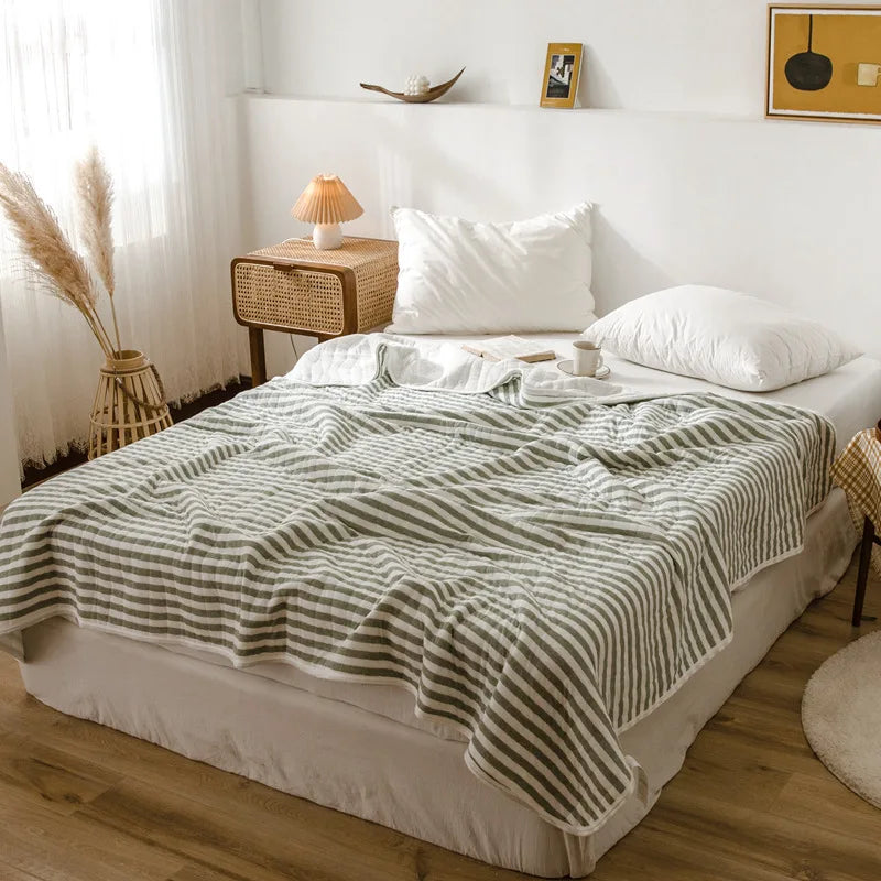 Afralia™ Striped Knitted Cotton Quilt Blanket - Lightweight & Cozy Bedding for Adults and Kids