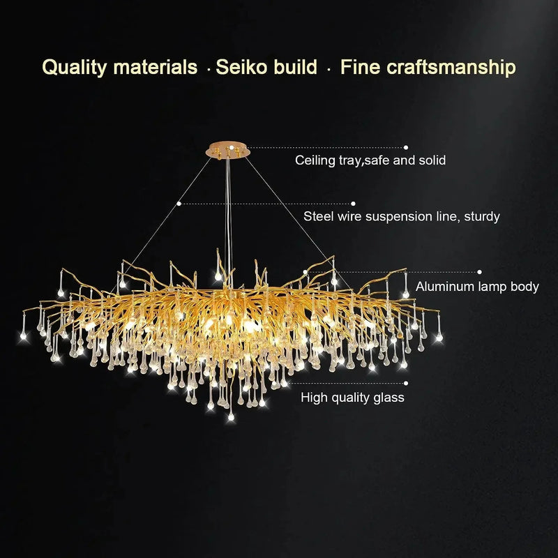 Afralia™ Gold Crystal Tree Branch Chandelier for Dining Living Room Bedroom Decor