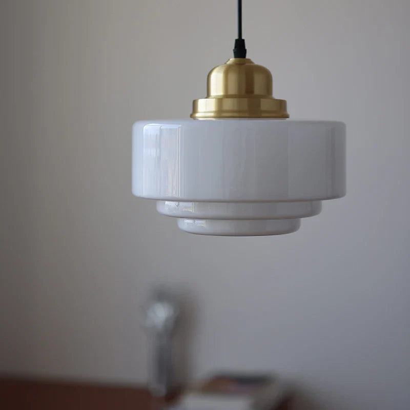 Afralia™ White Glass Copper LED Pendant Light Fixture for Study Bedroom Restaurant