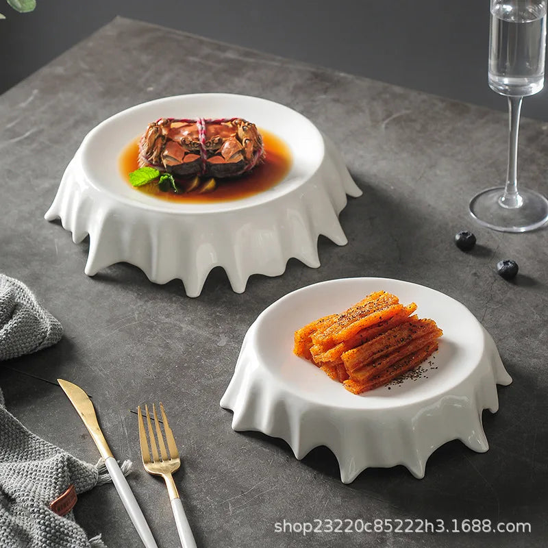Afralia™ Ceramic Irregular Plate Set: Dinner, Steak, Dessert, Snack, Pasta, Cake - Solid Color Tableware