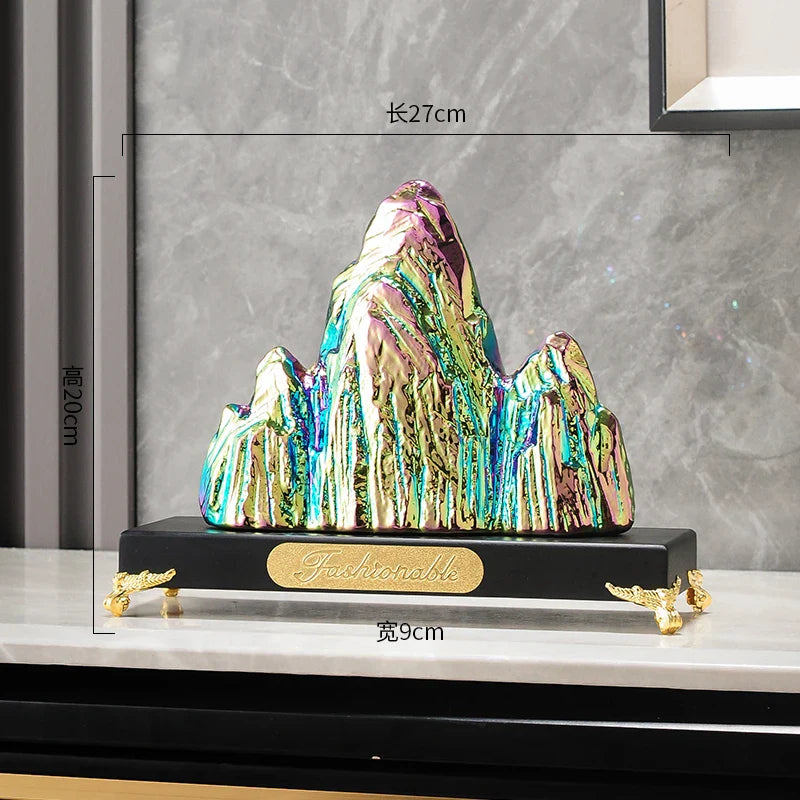 Afralia™ Ceramic Mountain Sculpture Decor - Golden/Silver Landscape Ornament