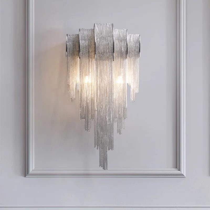 Afralia™ Chrome Chain Tassel Wall Sconce - Luxe Living Room Decor Fixture