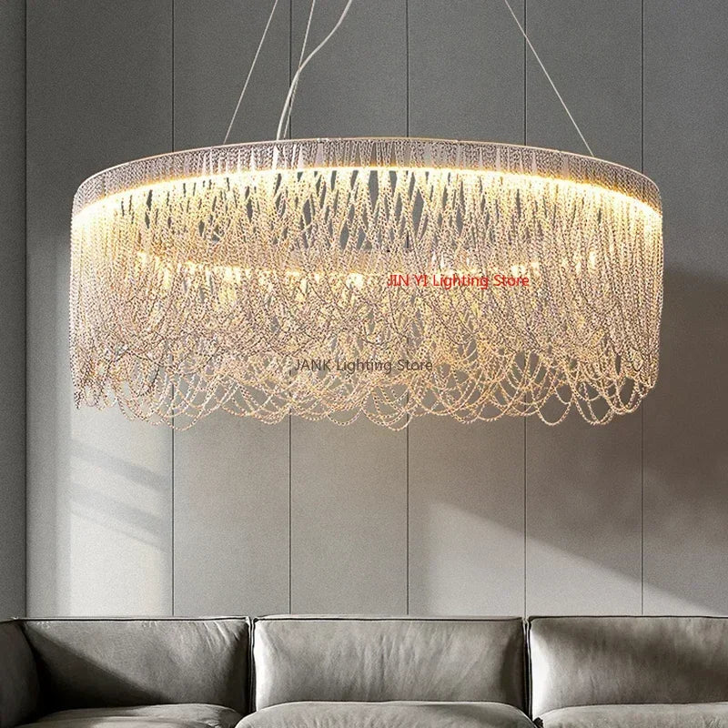 Afralia™ LED Chrome Tassel Chandelier for Home Living Dining Bedroom Decor
