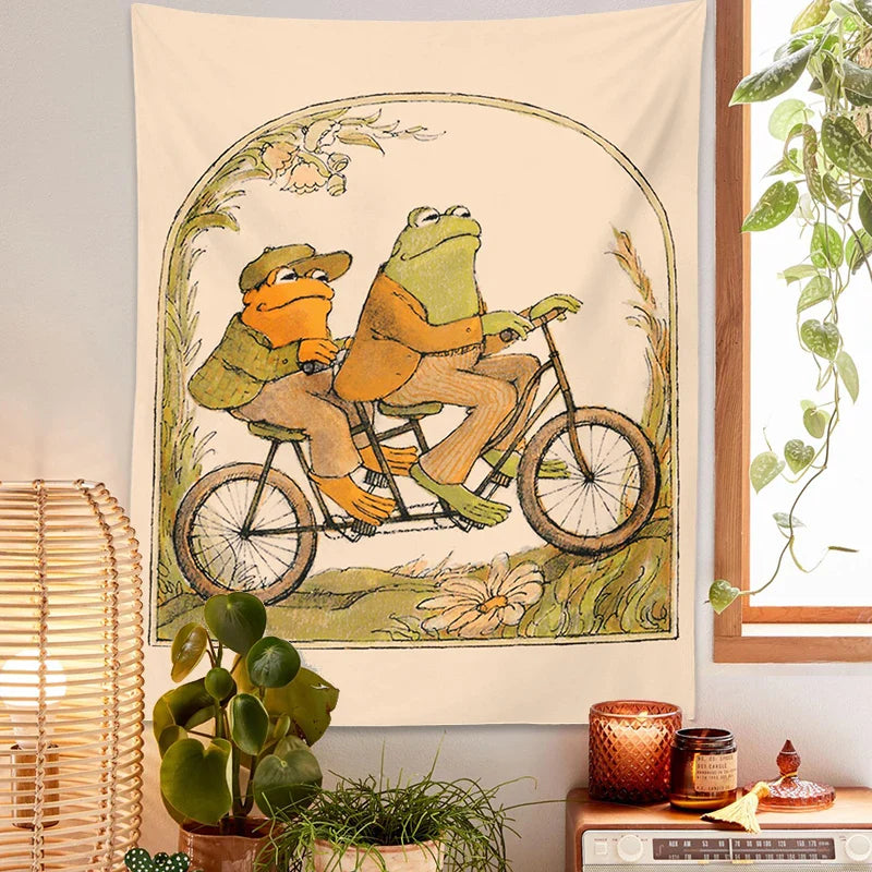 Afralia™ Psychedelic Frog Tapestry Goblincore Toad Bicycle Wall Hanging Hippie Room Decor