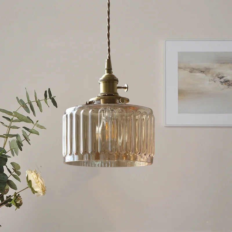 Afralia™ Amber Glass LED Hanging Lamp - Adjustable Nordic Stair Pendant Light