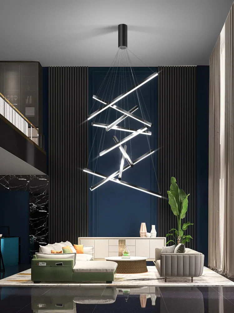 Afralia™ Modern LED Stair Chandelier in Black Aluminum Body for Living Room, Dining Room & Bedroom