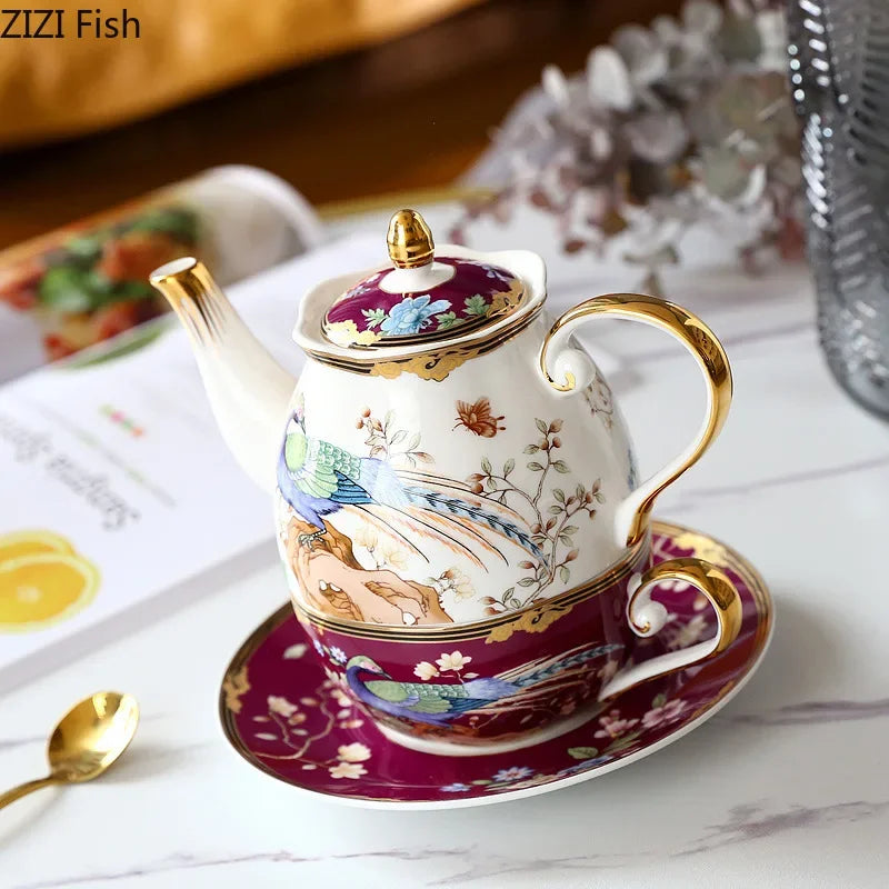 Afralia™ Phoenix Bone China Gold Coffee Cup Set