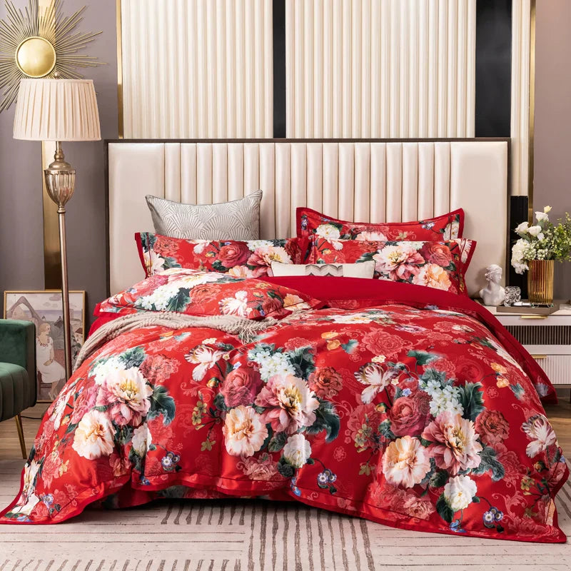 Afralia™ Vintage Floral Jacquard Cotton Wedding Bedding Set with Duvet Cover, Sheet, Pillowcases