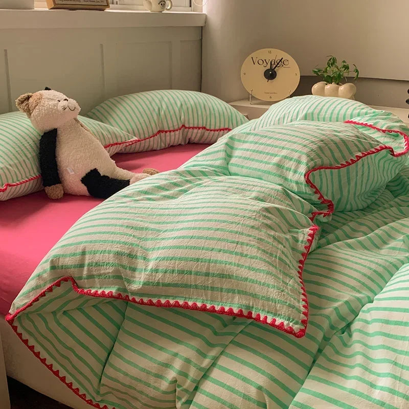 Afralia™ Striped Pure Cotton Bedding Set | Skin Friendly Comforter Cover Sets