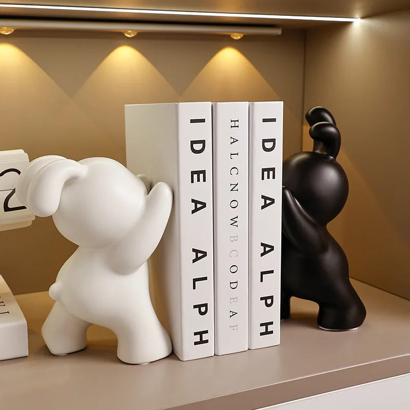 Ceramic Rabbit Bookend Statues - Afralia™ Home Decor Figurines