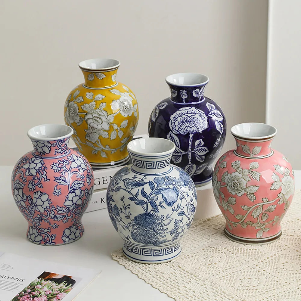 Afralia™ Chinese Vintage Blue White Porcelain Vase Home Decor Ceramic Handicraft Bottle