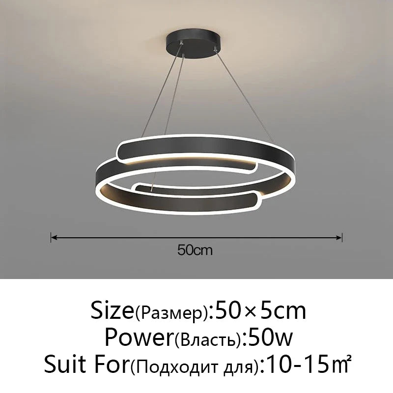 Afralia™ Black White LED Ring Chandelier Pendant Lights for Home Indoor Decor