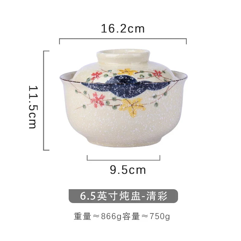 Afralia™ Japanese Style Ramen Bowl with Lid | Ceramic Noodle Bowl for Soup, Rice, Porridge