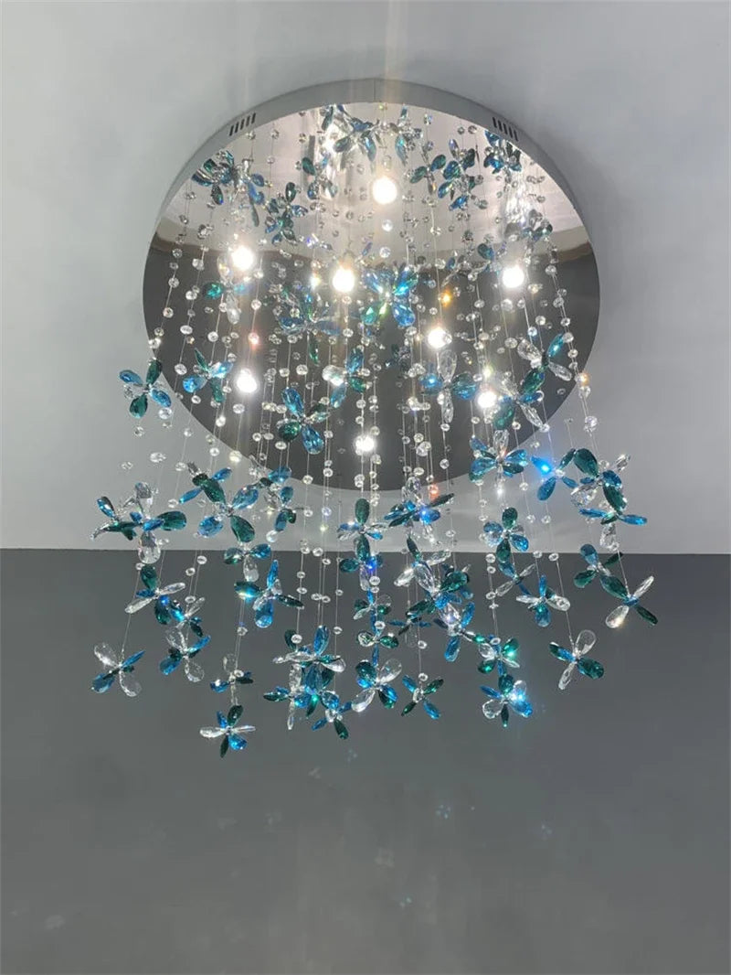 Afralia™ Flower Crystal Chandelier Staircase Lighting for Modern Living Room & Hotel Lobby