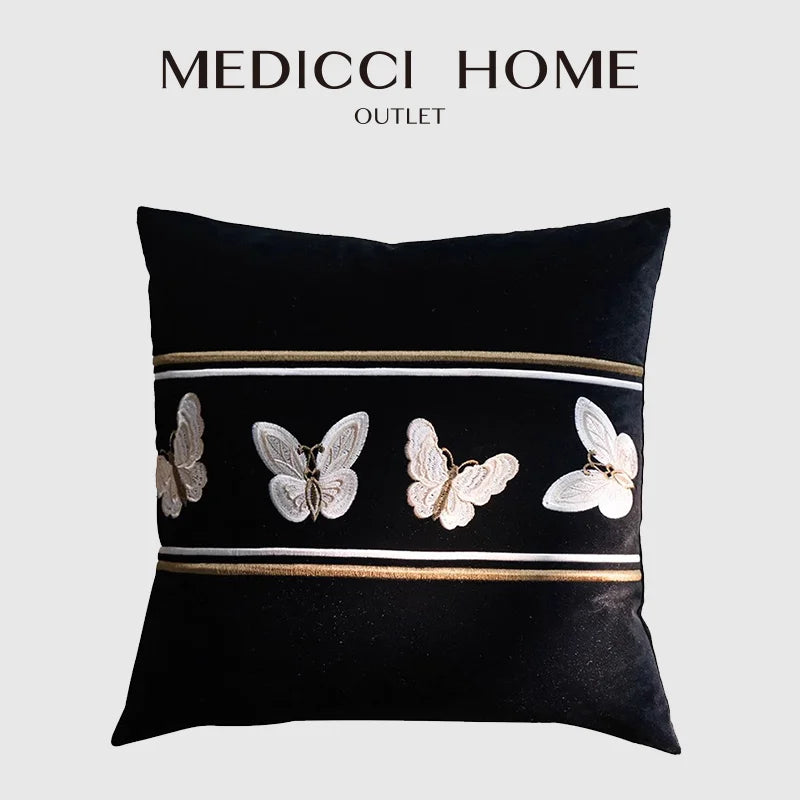 Afralia™ French Night Velvet Throw Pillow Case with Embroidered Butterflies