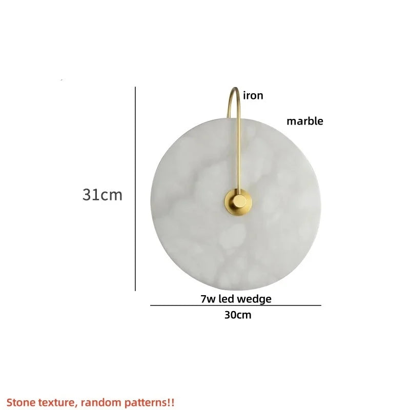 Afralia™ Nordic LED Wall Sconce Black Iron Round Marble Light Fixture