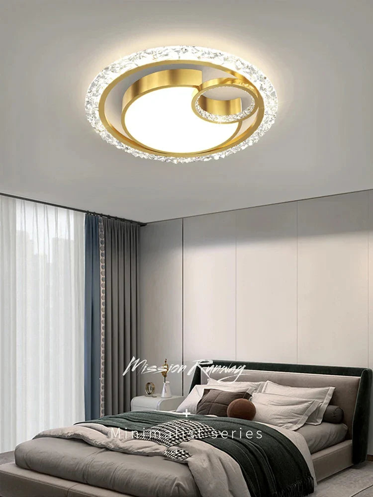 Afralia™ Golden Crystal LED Ceiling Lamps for Bedroom Kitchen Bathroom - Luxury Chandeliers
