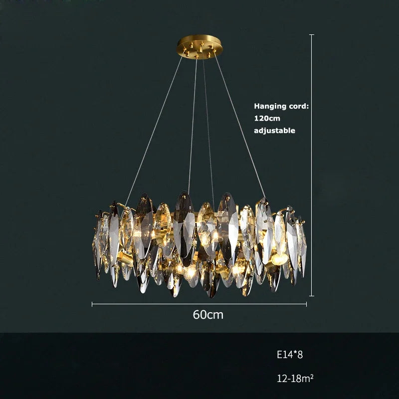 Afralia™ Crystal Luxe Leaves Chandelier for Living Room - Modern Lamp Decoration