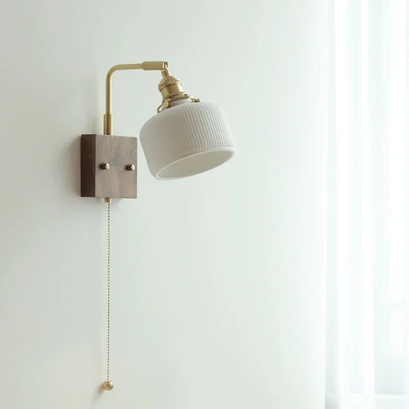 Afralia™ Ceramic LED Wall Lights with Pull Chain Switch, Nordic Bedside Lamp for Home Decor