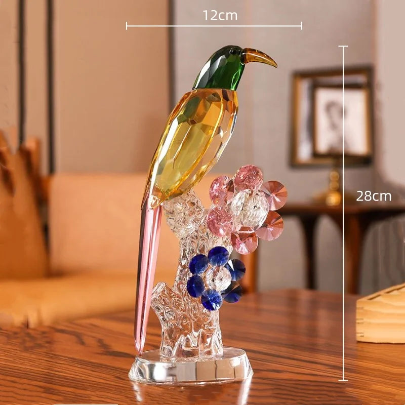 Afralia™ Crystal Psittacula Stained Glass Bird Sculpture Home Decor Figurine