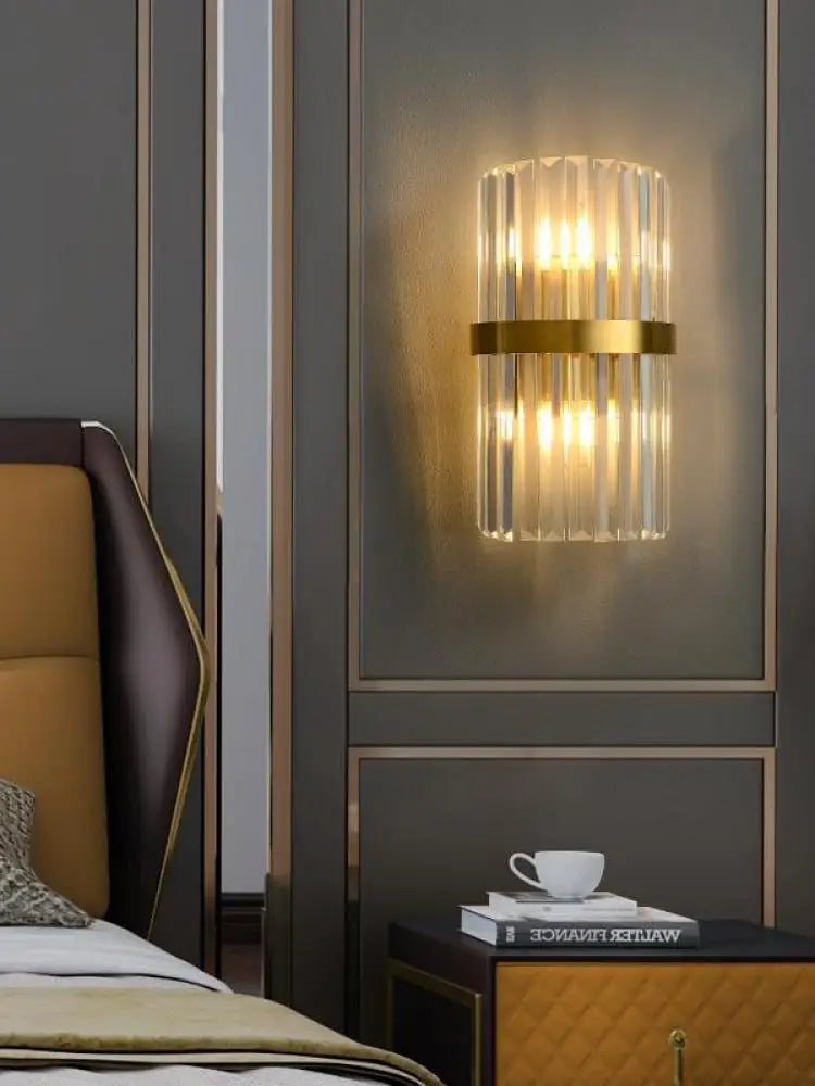 Afralia™ Art Deco Stainless Steel Crystal LED Wall Sconce Black Gold Bedroom Corridor