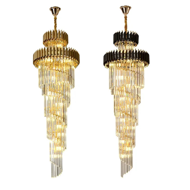 Afralia™ Gold Black Crystal Chandelier Staircase Lights 3m Long Luxury Villa Lighting
