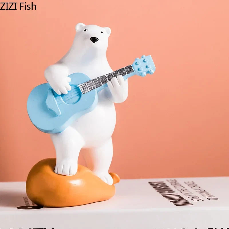 Afralia™ Polar Bears Music Band Figurines Desk Decor Resin Sculpture - Lovely Animal Musicians