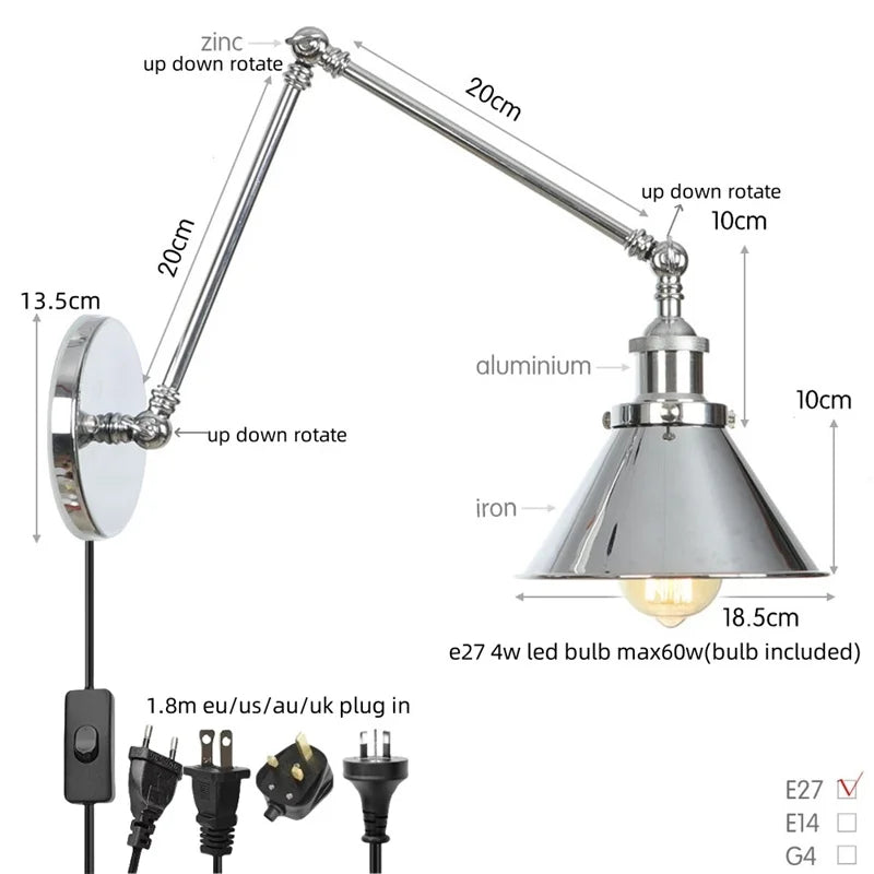 Afralia™ Vintage White LED Wall Sconce Stair Light Fixture with Pull Chain Switch