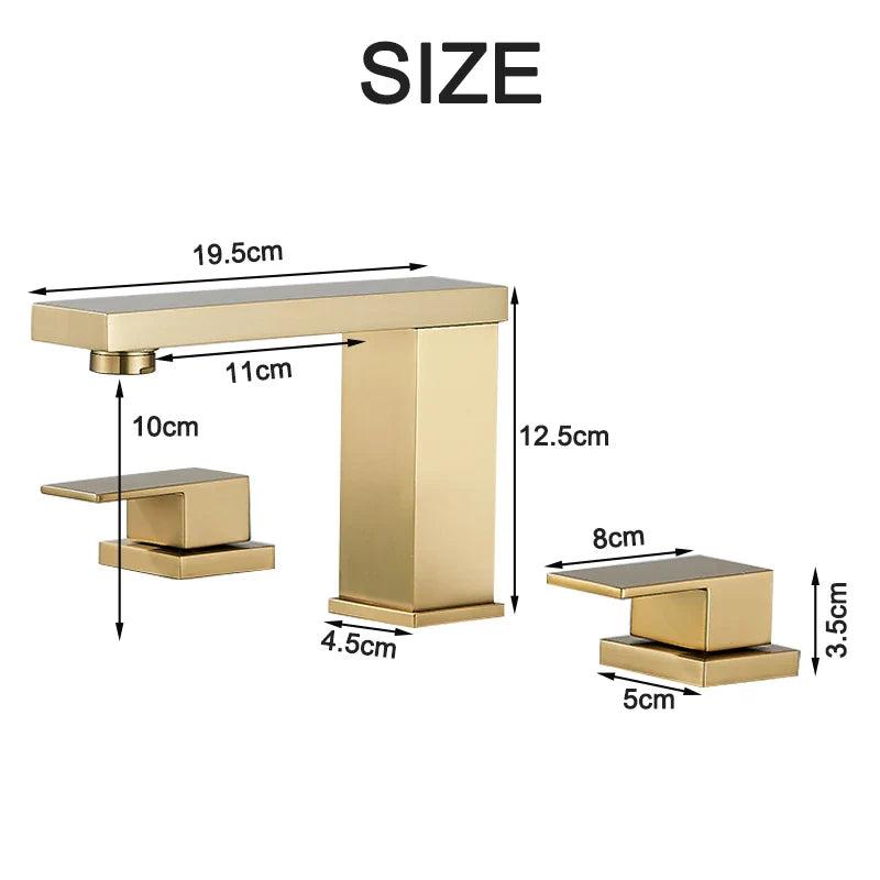 Afralia™ Brushed Gold Black Dual Handle Waterfall Bathroom Sink Faucet, Deck Mounted