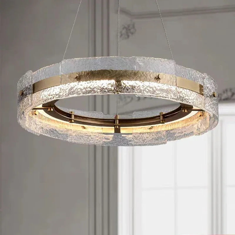 Afralia™ Gold Metal Round Glass Chandeliers for Living Dining Room Décor