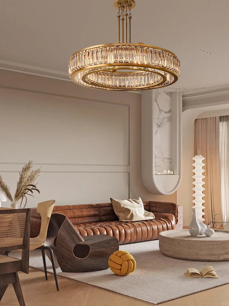 Afralia™ Gold Crystal Ceiling Chandelier LED Light Fixture for Luxury Home Decor