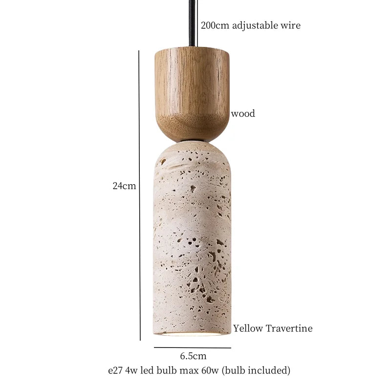 Afralia™ Yellow Travertine Cylinder Stone LED Pendant Lights for Interior Lighting